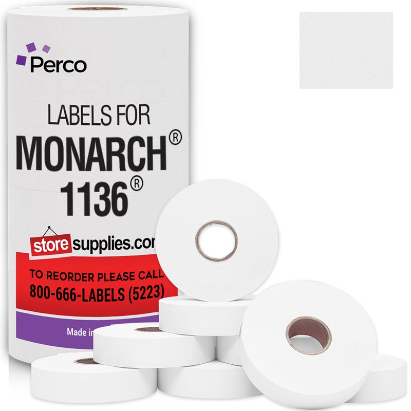 Perco White Pricing Labels for Monarch 1136 Price Gun - 8 Rolls, 14,000 Price Marking Labels - Image 1